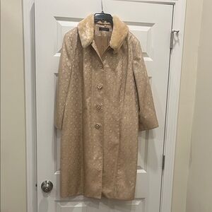 Ideology vintage inspired brocade coat with Faux Fur Collar